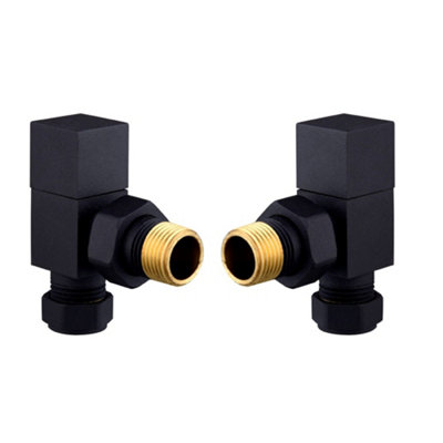 Lux Heat Angled Black Manual Square Radiator Valve Set