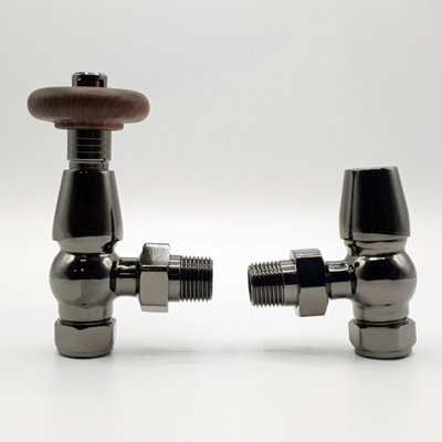 Lux Heat Angled Black Nickel Traditional Thermostatic Radiator Valve (TRV) Set
