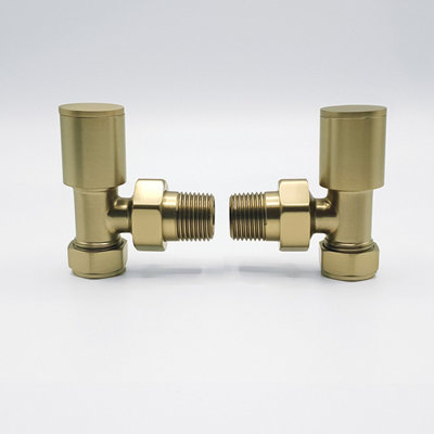 Lux Heat Angled Brushed Brass Manual Round Radiator Valve Set
