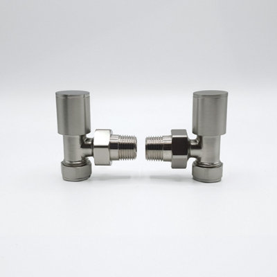 Lux Heat Angled Brushed Nickel Manual Round Radiator Valve Set