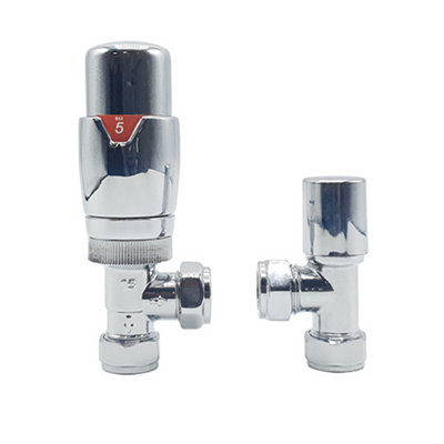 Lux Heat Angled Chrome Thermostatic Radiator Valve (TRV) Set