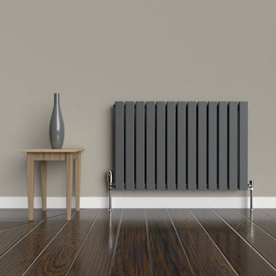 Lux Heat Anthracite Grey Flat Horizontal Double Panel Designer Radiator 600mm (H) x 910mm (W)
