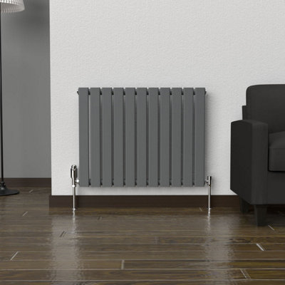 Lux Heat Anthracite Grey Flat Horizontal Single Panel Designer Radiator ...