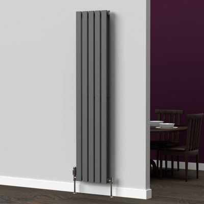 Lux Heat Anthracite Grey Flat Vertical Double Panel Designer Radiator 1600mm (H) x 350mm (W)