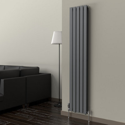 Lux Heat Anthracite Grey Flat Vertical Double Panel Designer Radiator 1800mm (H) x 350mm (W)