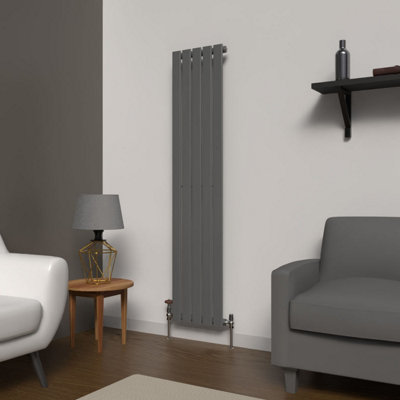 Lux Heat Anthracite Grey Flat Vertical Single Panel Designer Radiator 1600mm (H) x 350mm (W)