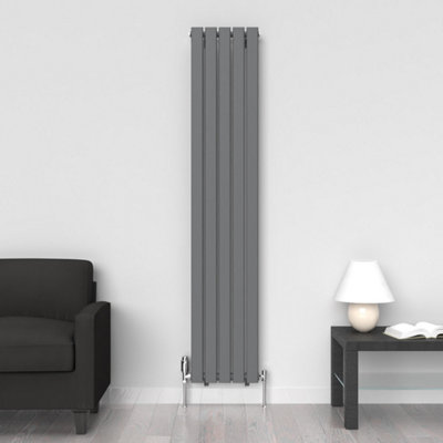 Lux Heat Anthracite Grey Flat Vertical Single Panel Designer Radiator 1800mm (H) x 350mm (W)