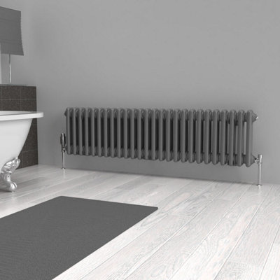 Lux Heat Anthracite Grey Horizontal 2 Column Traditional Radiator 300mm (H) x 1190mm (W)