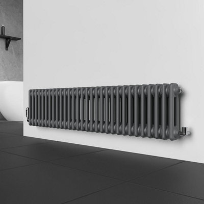 Lux Heat Anthracite Grey Horizontal 2 Column Traditional Radiator 300mm (H) x 1370mm (W)