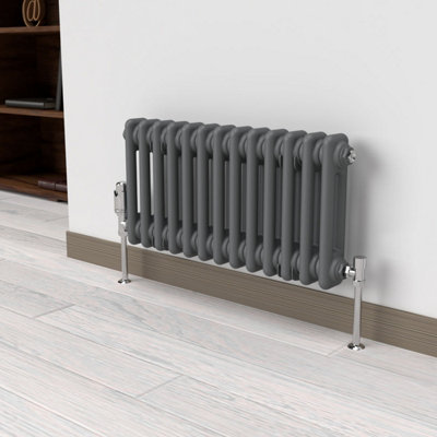 Lux Heat Anthracite Grey Horizontal 2 Column Traditional Radiator 300mm (H) x 605mm (W)