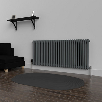 Lux Heat Anthracite Grey Horizontal 2 Column Traditional Radiator 600mm (H) x 1370mm (W)