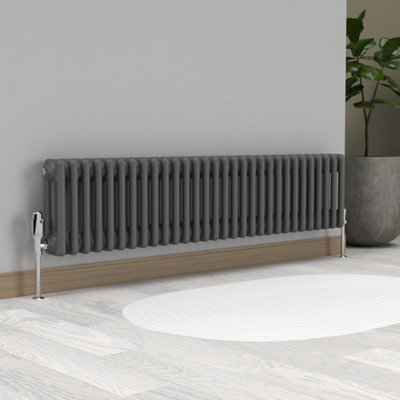 Lux Heat Anthracite Grey Horizontal 3 Column Traditional Radiator 300mm ...