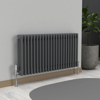 Lux Heat Anthracite Grey Horizontal 3 Column Traditional Radiator 500mm (H) x 1010mm (W)