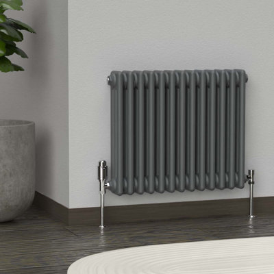 Lux Heat Anthracite Grey Horizontal 3 Column Traditional Radiator 500mm (H) x 605mm (W)