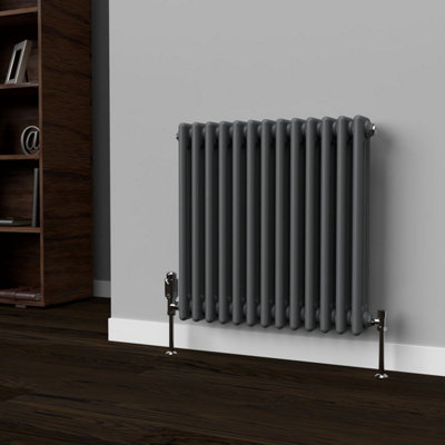 Lux Heat Anthracite Grey Horizontal 3 Column Traditional Radiator 600mm (H) x 605mm (W)