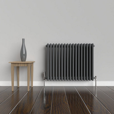 Lux Heat Anthracite Grey Horizontal 3 Column Traditional Radiator 600mm (H) x 785mm (W)