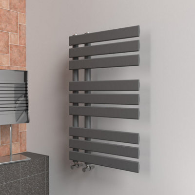 Lux Heat Anthracite Grey Open-Flat Designer Towel Radiator 800mm (H) x 500mm (W)