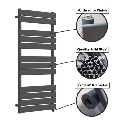 Lux Heat Anthracite Grey Open-Flat Designer Towel Radiator 800mm (H) x 600mm (W)