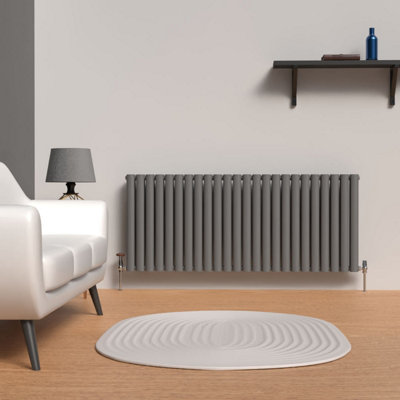 Lux Heat Anthracite Grey Oval Horizontal Double Panel Designer Radiator 600mm (H) x 1440mm (W)