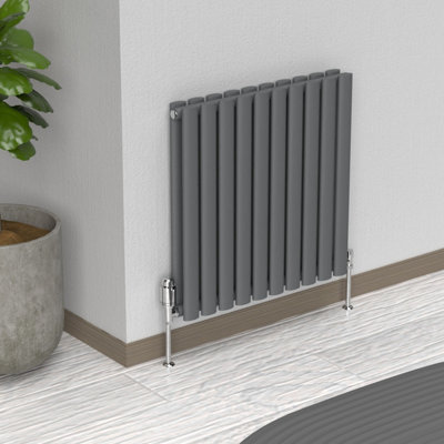 Lux Heat Anthracite Grey Oval Horizontal Double Panel Designer Radiator 600mm (H) x 540mm (W)