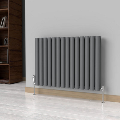 Lux Heat Anthracite Grey Oval Horizontal Double Panel Designer Radiator 600mm (H) x 780mm (W)
