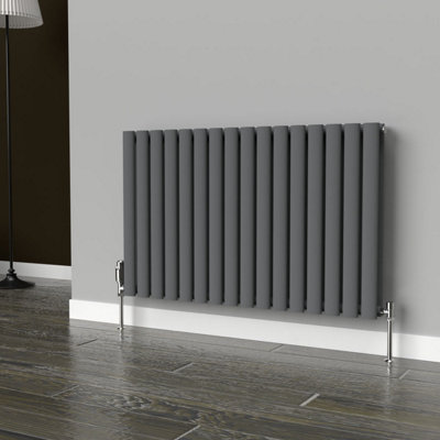 Lux Heat Anthracite Grey Oval Horizontal Double Panel Designer Radiator 600mm (H) x 960mm (W)