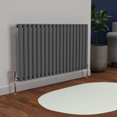 Lux Heat Anthracite Grey Oval Horizontal Single Panel Designer Radiator 600mm (H) x 1140mm (W)