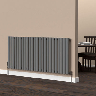 Lux Heat Anthracite Grey Oval Horizontal Single Panel Designer Radiator 600mm (H) x 1440mm (W)