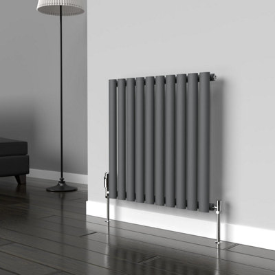 Lux Heat Anthracite Grey Oval Horizontal Single Panel Designer Radiator 600mm (H) x 540mm (W)