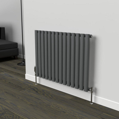 Lux Heat Anthracite Grey Oval Horizontal Single Panel Designer Radiator 600mm (H) x 780mm (W)
