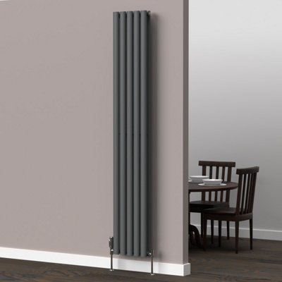 Lux Heat Anthracite Grey Oval Vertical Double Panel Designer Radiator 1800mm (H) x 300mm (W)
