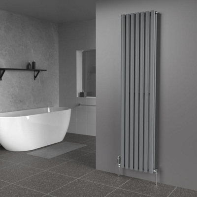 Lux Heat Anthracite Grey Oval Vertical Double Panel Designer Radiator 1800mm (H) x 420mm (W)