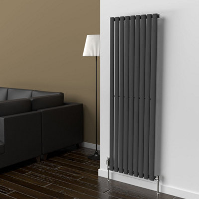 Lux Heat Anthracite Grey Oval Vertical Single Panel Designer Radiator 1600mm (H) x 540mm (W)