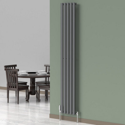 Lux Heat Anthracite Grey Oval Vertical Single Panel Designer Radiator 1800mm (H) x 300mm (W)