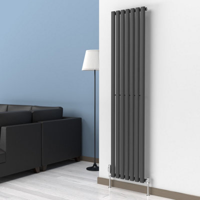 Lux Heat Anthracite Grey Oval Vertical Single Panel Designer Radiator 1800mm (H) x 420mm (W)