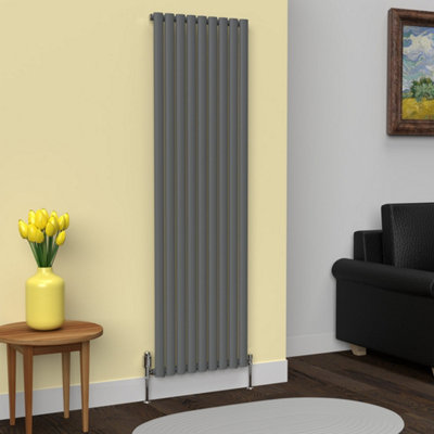 Lux Heat Anthracite Grey Oval Vertical Single Panel Designer Radiator 1800mm (H) x 540mm (W)