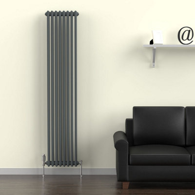 Lux Heat Anthracite Grey Vertical 2 Column Traditional Radiator 1800mm (H) x 380mm (W)