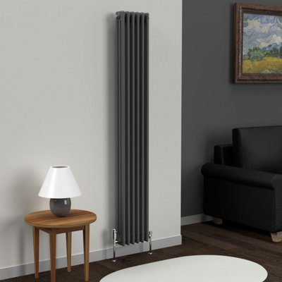 Lux Heat Anthracite Grey Vertical 3 Column Traditional Radiator 1800mm (H) x 290mm (W)