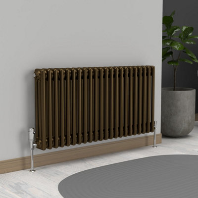 Lux Heat Antique Brass Horizontal 3 Column Traditional Radiator 500mm ...