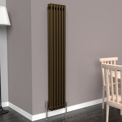 Lux Heat Antique Brass Vertical 3 Column Traditional Radiator 1500mm (H ...