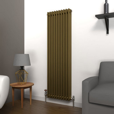 Lux Heat Antique Brass Vertical 3 Column Traditional Radiator 1500mm (H ...