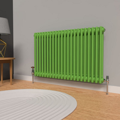 Lux Heat Apple Green Horizontal 2 Column Traditional Radiator 600mm (H ...