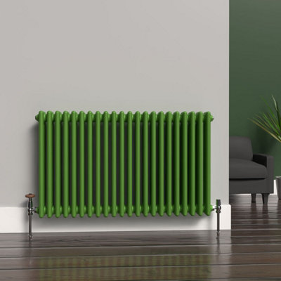 Lux Heat Apple Green Horizontal 3 Column Traditional Radiator 600mm (H ...