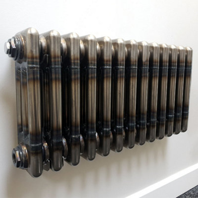 Lux Heat Bare Metal Lacquer Horizontal 3 Column Traditional Radiator 300mm (H) x 605mm (W)