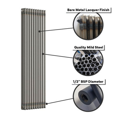 Lux Heat Bare Metal Lacquer Vertical 3 Column Traditional Radiator ...