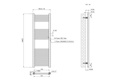 Lux Heat Black Ladder Towel Radiator 1200mm (H) x 400mm (W)
