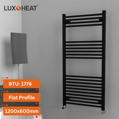 Lux Heat Black Ladder Towel Radiator 1200mm (H) x 600mm (W)