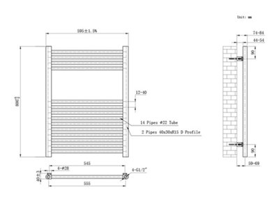 Lux Heat Black Ladder Towel Radiator 800mm (H) x 600mm (W)