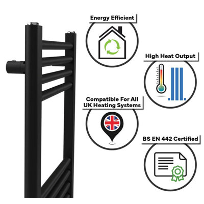 Lux Heat Black Ladder Towel Radiator 800mm (H) x 600mm (W)