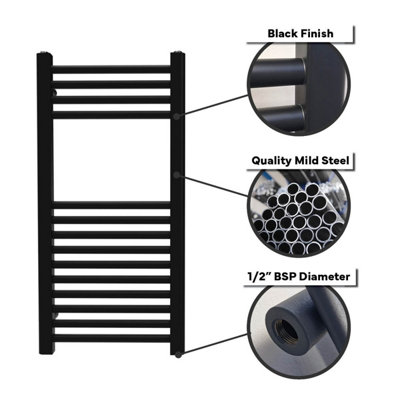 Lux Heat Black Ladder Towel Radiator 800mm (H) x 600mm (W)
